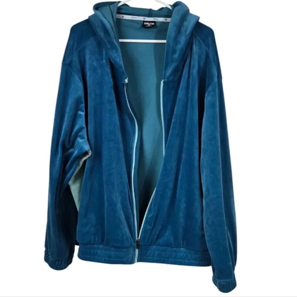 Zelos 3X Velour Zip Hoodie Teal Plush Velvet Lounge Jacket Cozy Plus Size 24W - Picture 2 of 12